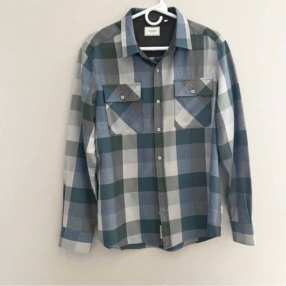 7 Diamonds Button Down Shirt Mens M Blue Long Sleeve Casual Comfort